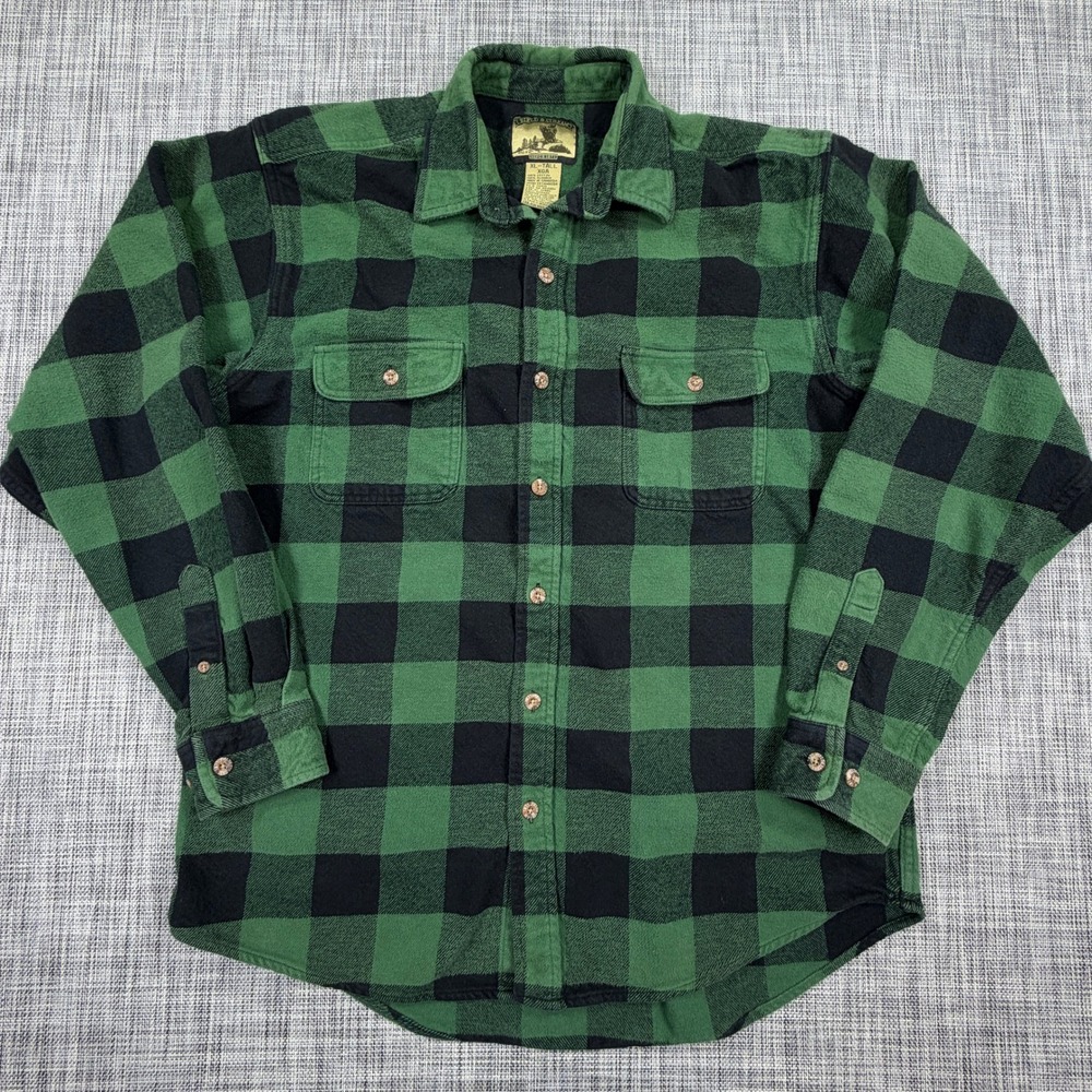 Field & Stream Mens Flannel Shirt XL Tall Green Black Buffalo Check Long Sleeve
